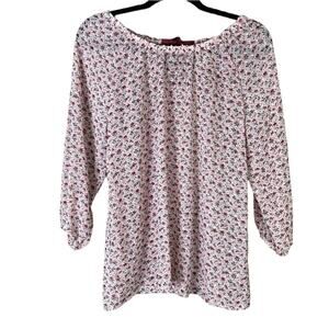 Matilda Jane Chelsea Pink Floral Swiss Dot Sheer Crop Sleeve Top Side Medium